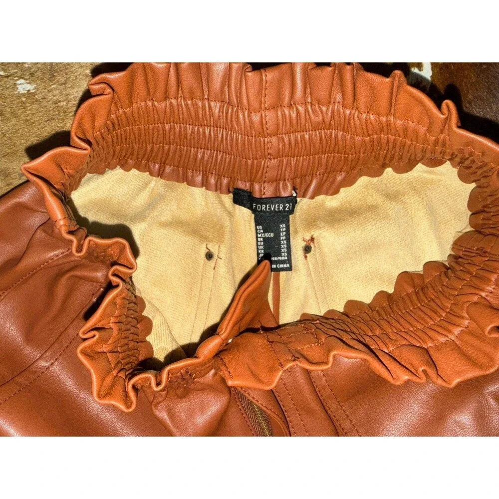 Forever 21 faux Brown leather shorts with ruffle detail Size XS #leather #summer